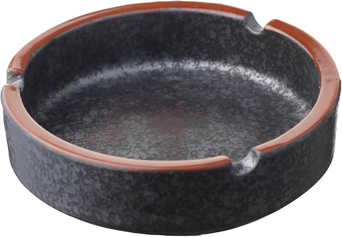 Ceramic Ashtray Stylish Indoor & Outdoor Cigarette Ashtray for Home, Coffee Bars, and Patios，Lava Dazzling Black (Medium Size)