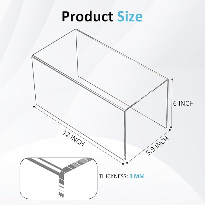 Sezanrpt Acrylic Shelf Riser 12x5.9x6 pack of 2, Large Acrylic Risers for Desserts, Cupcake, Toys, Collectibles, Merchandises, 12x5.9x6 Inch
