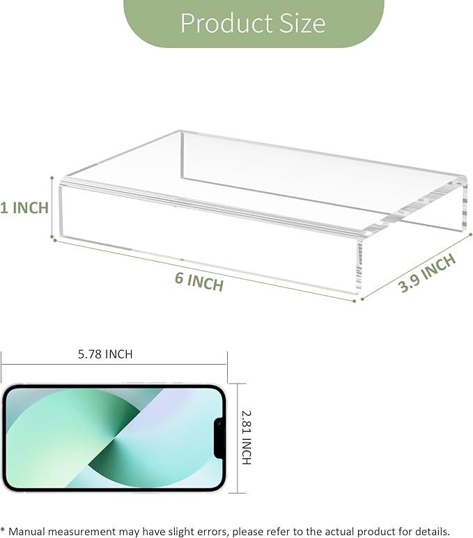 Acrylic Shelf Riser 6x3.9x1 pack of 2, Countertop Acrylic Display Storage Organizer for Shoes, Glasses, Plants, Home Decors, Perfume, Books, Dolls, 6x3.9x1 Inch