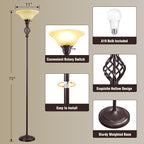 GyroVu Torchiere Floor Lamp for Living Room, LED Standing Reading Light for Bedroom with Glass Shade for Living Room Corner Bedroom Home Office,Bulbs Included (Yellow Lampshade, Glass 1 Head)