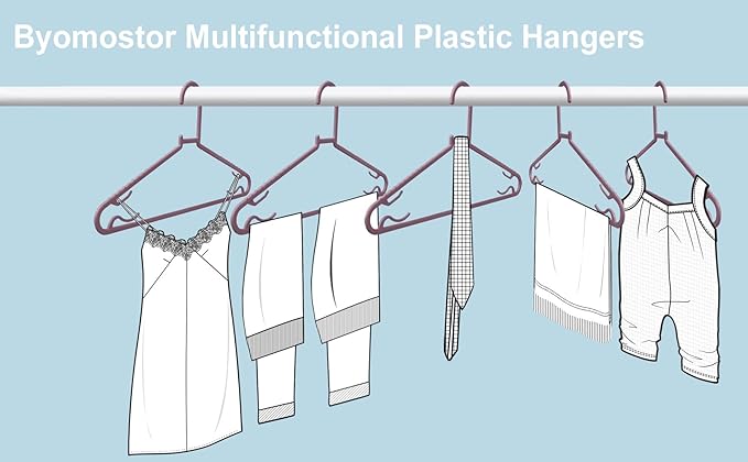 Plastic Hangers 50 Pack, Light Weight Durable Clothes Hangers with Hooks Standard Size G-Shape&Non-Slip Coat Hangers for Everyday Use (Purple)