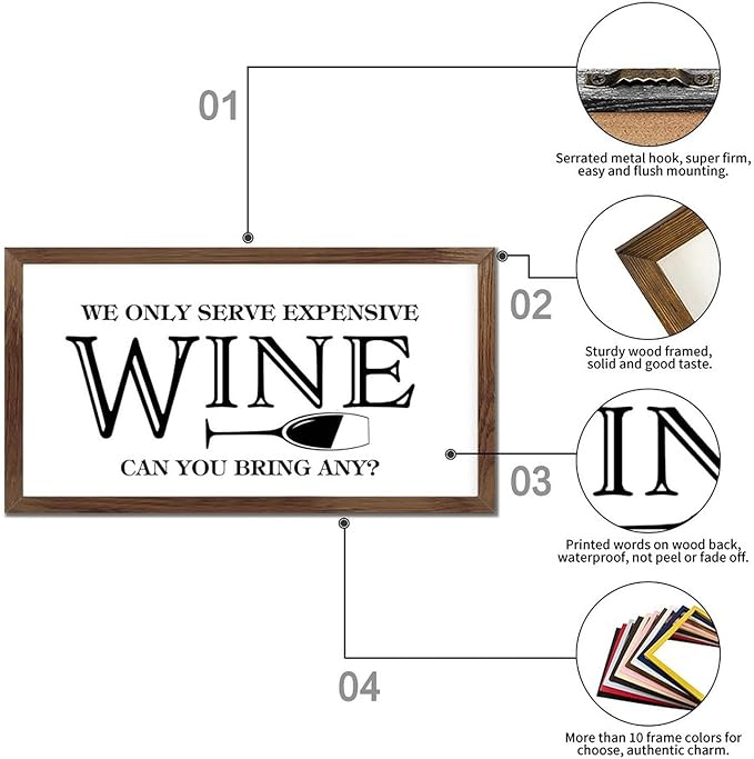 Family Lettering 12x22in Hanging Wall Sign with Life Positive Quote We Only Serve Expensive Wine Apricot Frame Wooden Plaque Birthday Housewarming Gift for Cottage Home Farmhouse Porch Wall Decor