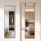 DUMOS 47x14 Inch Full Length Mirror Over the Door, Wall Mounted Full Body Mirror, Door Hanging Metal Aluminum Alloy Frame Dressing Mirrors for Bedroom, Living Room, Entryway, Black