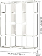 Portable Closet for Hanging Clothes 67 Inch Wide Large Capacity Portable Wardrobe Closet with Cover, Storage Shelves and 3 Hanging Rod, Gray Wardrobe Closet Easy to Assemble and Strong