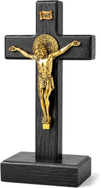 PHYUKEY Wooden Wall Cross with Jesus Christ Small 5.5in Standing Crucifix with Detachable Stand for Wall Hanging or Tabletop Display, Christian Gift & Catholic Home Decor