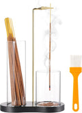2 in 1 Incense Holder for Sticks with Glass Ash Catcher, Upside Down Anti-Ash Incense Stick Burner, Modern Vertical Incense Holder for Yoga, Spa, Meditation and Home Decor （Black）