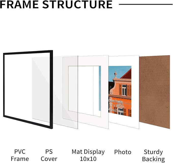 Rempry 14x14 Picture Frame, Display Pictures 10x10 with Mat or 14x14 Without Mat, Wall Hanging or Tabletop Photo Frame with Shatter Resistant Plexiglass, Black, 1 Pack