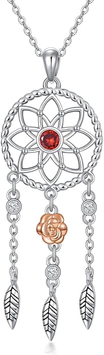 Dream Catcher Pendant Necklace 925 Sterling Silver Synthetic Moonstone Crystal Sunflower Rose Flower Evil Eye Dreamcatcher Cremation Jewelry Gifts for Women Wife Mom