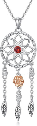 Dream Catcher Pendant Necklace 925 Sterling Silver Synthetic Moonstone Crystal Sunflower Rose Flower Evil Eye Dreamcatcher Cremation Jewelry Gifts for Women Wife Mom