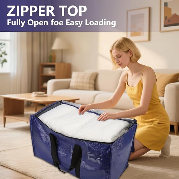 Cryster 4-Pack Extra Large Heavy-Duty Moving Bags – Storage Bags with Reinforced Handles & Durable Zippers, Sturdy Totes for Storage, Packing, and College Essentials
