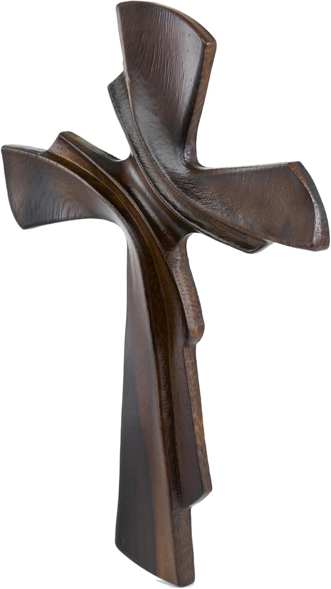 DAICAT - Hand-Carved Wooden Cross 9.8” – Christian Wall Decor for Easter, Baptism Gift, Unique Religious Gift for Mom, Sister, Teen Boy (No 1)