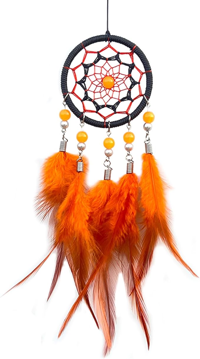 Small Dream Catcher Orange, Car Dream Catcher for Rearview Mirror Hanging Accessories, Mini Dream Catchers for Boys