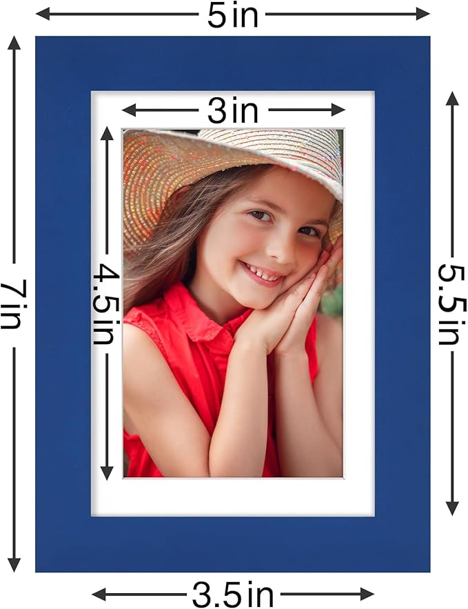 Vittanly 4x6 Picture Frames Set of 9, Shatter Resistant Plexiglass, Display 3.5x5 Pictures with Mat or 4x6 without Mat, Photo Frames for Wall or Tabletop, Engineered Wood, Blue