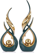 2 PCS Green Gold Ceramic Statues For Home Decor Accents, Modern Abstract Art Sculptures, Elegant Tabletop Decorative Objects For Dining Room, Entryway, Tv Stand, Mantel, Coffee Table Centerpieces