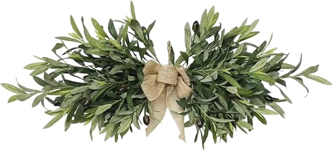 Greenery Swag, 24inch Artificial Olive Branches Swags with Bow, Summer Eucalyptus Wreath for Wedding Arch Party Wall Home Garden Decorations