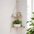 Artilady Macrame Wall Hanging Corner Shelf 2-Tier, Adjustable Boho Stable Shelves Display for Indoor Plants Candle Holder, Rustic Bedroom Living Room Home Decor (Beige Weave 2-Tier)