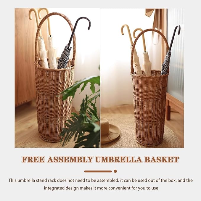 Umbrella Stand Rack Umbrella Stand Indoor Tall Japanese Style Umbrella Storage Bucket, Wicker Weave Umbrella Holder, Household Laundry Basket with Handle, for Doorway, Porch