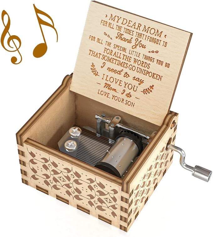 Ucuber You are My Sunshine Music Box, Gift for Mom from Son, Wood Laser Engraved Vintage Music Boxes, Unique Best Gift for Mother's Day, Birthday/Christmas (Son to Mom)