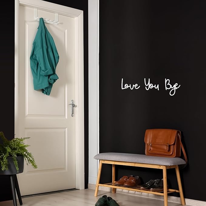 Dripykiaa LOVE YOU BYE Wood Sign Home Decor Boho Decor 21.6” Wood Grain Wall Decor Express Love and Warm for Your Family Lovers Wall Art Gift Hallway Entryway Door For Home - White