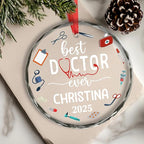 BSQUIELE Personalized Best Doctor Ever Glass Ornament 2025 - Dr, PhD, EDD Ornaments - Gift for Men Women Surgeon - Appreciation Xmas Tree Hanging Decoration for Medical Professionals