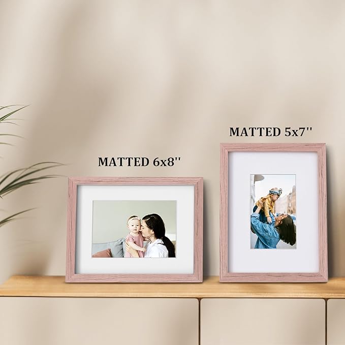 Egofine 9x12 Picture Frames Set of 4, Made of Solid Wood Covered by Plexiglass 5x7 and 6x8 with Mat or 9x12 without Mat, for Table Top Display and Wall Mounting Photo Frame Peach Pink