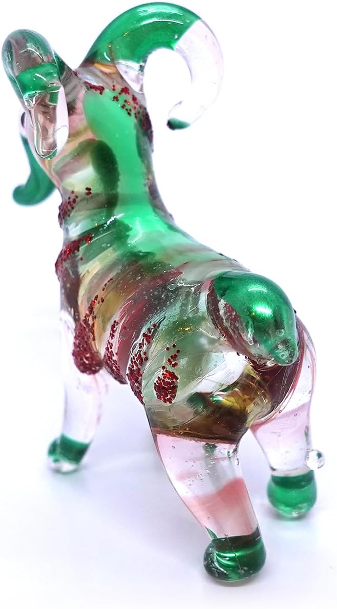 Goat Tiny Figurines Animals Hand Blown Color Glass Art Collectible Gift Home Décor (Red Green)