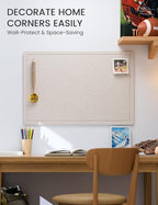 Fluxynara Bulletin Board,35.4" x 23.6" Cork Board Alternative with 12 Safe Removable Adhesive Tabs, Foldable Felt Pin Board for Home Office, Classroom, Bedroom,Entryway for Walls—Oatmeal