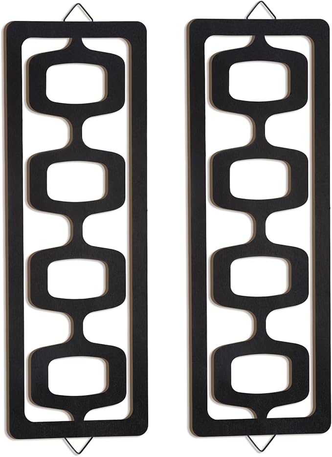 CroBlissful 2 Pcs Mid Century Modern Wall Art Wood Mid Century Elegance Decor Accents Abstract Wall Sculpture Geometric Panels for Interior Panel Art for Home Living Room(Black)