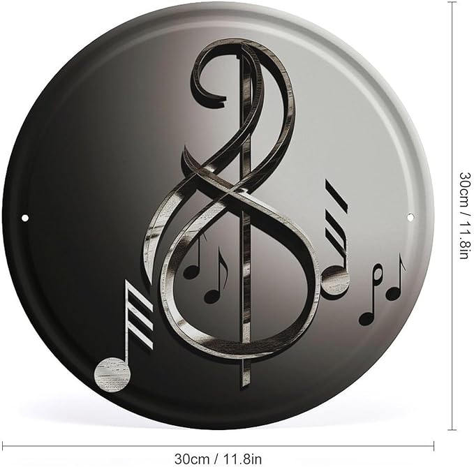 Wall Picture, with Music Symbol Printed Circular Iron Hanging Picture,Wall Art Decor,Home for Bedroom Living Room Bathroom Decor,Iron Painting 11.8X11.8 in