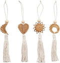Set of 4 Handwoven Wall Hanging Natural Fiber Pendants Decors with Cotton Tassels for Living Room Aesthetic Ornaments Cotton Rope Tassels Hanging Charm