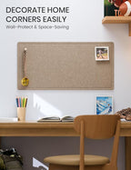 Fluxynara Bulletin Board, 35" x 17.5" Cork Board Alternative with 12 Safe Removable Adhesive Tabs, Foldable Felt Pin Board for Home Office, Classroom, Bedroom,Entryway for Walls—Taupe
