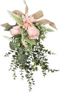Artificial Flower Teardrop Swag Handmade from Silk Flowers and PP As A Decorative Flower Wreath Wall Ornament Garland Window Decoration for Various Us, Pink