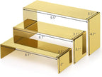 Hedume Set of 3 Shoe Handbag Display Stand, Gold Stainless Steel Purse Display Risers, Countertop Risers for Perfume Handbag Shoe Jewelry Holder