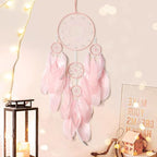 Pink Dream Catcher Wall Decor Handmade Feathers Dreamcatcher Wall Hanging Ornament Room Decor Craft Blessing Gift for Kids Boys Girls (Pink, No Light)