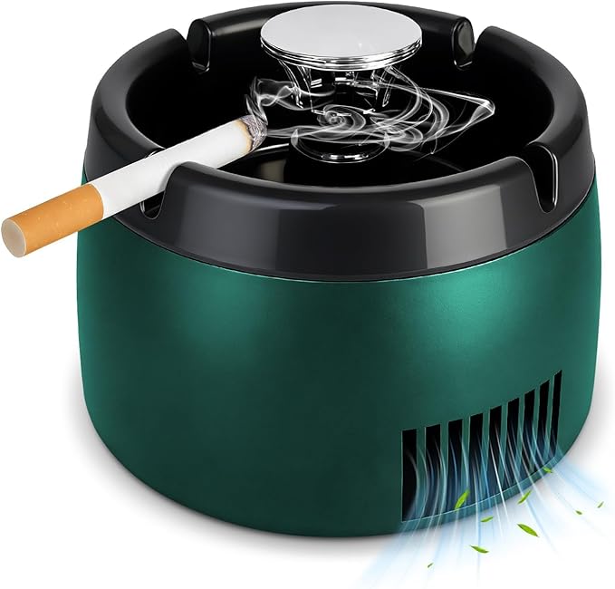 Smokeless Ashtray 2 in 1 Air Purifier Ashtray Smoke Removing Ash Tray Portable Smokeless Ashtrays USB Rechargeable Electric Ashtrays Indoor for Car Home and Office (Green)