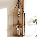 Artilady Macrame Corner Shelf Wall Hanging - 3 Tier Black Floating Shelves Plant Corner Wall Decor, Boho Rustic Wooden Plant Storage Rack for Bedroom Living Room Bathroom