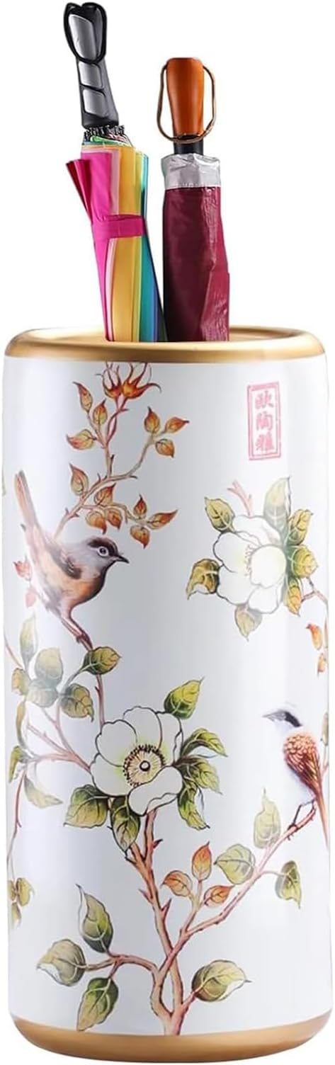 Umbrella Stand, Ceramic Freestanding Storage Holder, Traditional Luxurious Design, Porcelain Umbrella Rack for Home Office Entryway