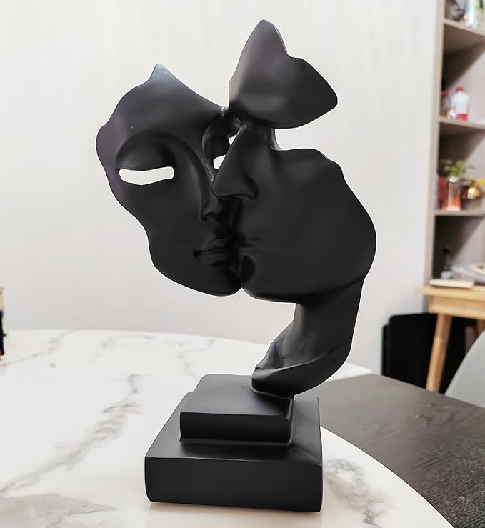 Couples Kiss Sculpture,Black Thinker Resin Statue Ornaments,Silence is Gold Abstract Art Figurine,Abstract Style Sculptures,Living Room Desk Decorations,Bookshelf Decorative Objects
