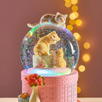 LOVE FOR YOU Gift Wrapped Music Box Cat Lovers Flower Basket Musical Snow Globe Decoration for Girls and Women Kids Niece Sister Daughter Mom Granddaughter Grandma Christmas Birthday Present