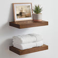 Homeforia Classic Walnut 12 inch Floating Shelf, High End Solid Real Wood Small 12inch Floating Shelves for Wall Mounted, 12in Floating Shelves, Heavy Duty Bracket, 12 X 6.5 X 1.75 inches, Set of 3