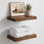 Homeforia Classic Walnut 12 inch Floating Shelf, High End Solid Real Wood Small 12inch Floating Shelves for Wall Mounted, 12in Floating Shelves, Heavy Duty Bracket, 12 X 6.5 X 1.75 inches, Set of 3