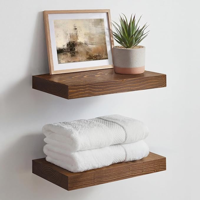 Homeforia Classic Walnut 12 inch Floating Shelf, High End Solid Real Wood Small 12inch Floating Shelves for Wall Mounted, 12in Floating Shelves, Heavy Duty Bracket, 12 X 6.5 X 1.75 inches, Set of 4