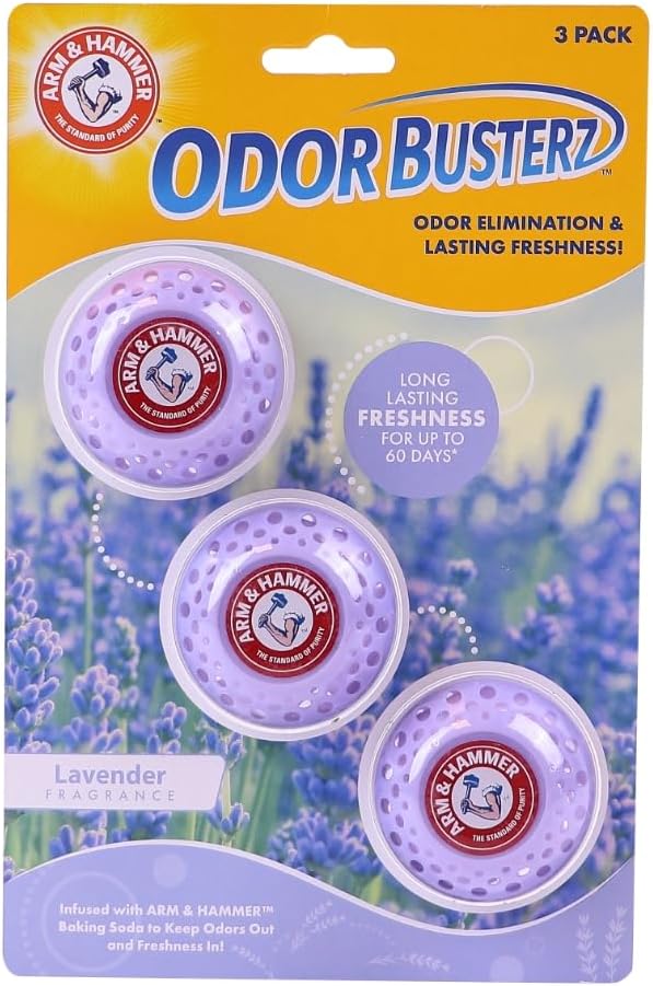 Arm & Hammer OdorBusterz® Odor Eliminator Balls, Lavender, 3 Count – Baking Soda Odor Control for Closets, Drawers, Hampers & Small Spaces