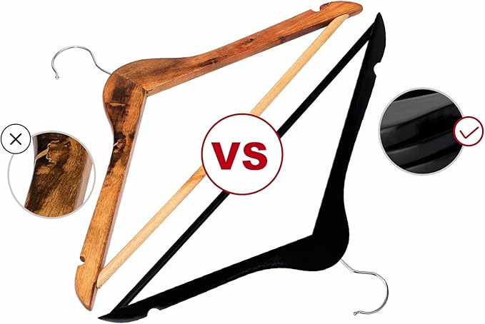 ELONG HOME Solid Wooden Hangers 20 Pack, Wood Suit Hangers with Extra Smooth Finish, Precisely Cut Notches and Chrome Swivel Hook, Wooden Clothes Hangers for Shirt Coat Jacket Dress, Black