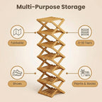 The 9-Tier No-Assembly Bamboo Rack, 3-9 Tiers Bamboo Shoe Rack, Foldable Bamboo Vertical Shoe Organizer, Multifunctional & Space-Saving, For Entryway, Closet, Corner, Bedroom, Hallway (Walnut, 8Tiers)