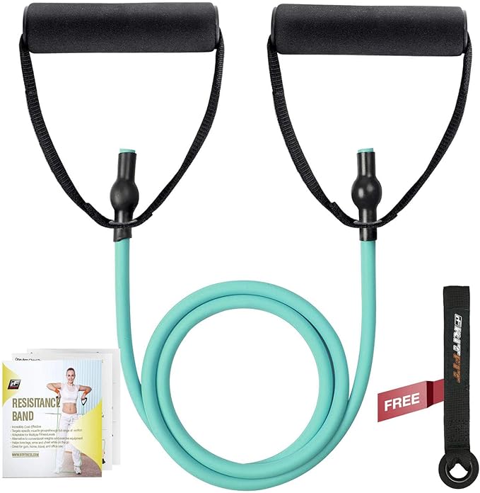 RitFit Single Resistance Exercise Band with Comfortable Handles - Ideal for Physical Therapy, Strength Training, Muscle Toning - Foam Padding Door Anchor and Starter Guide Included