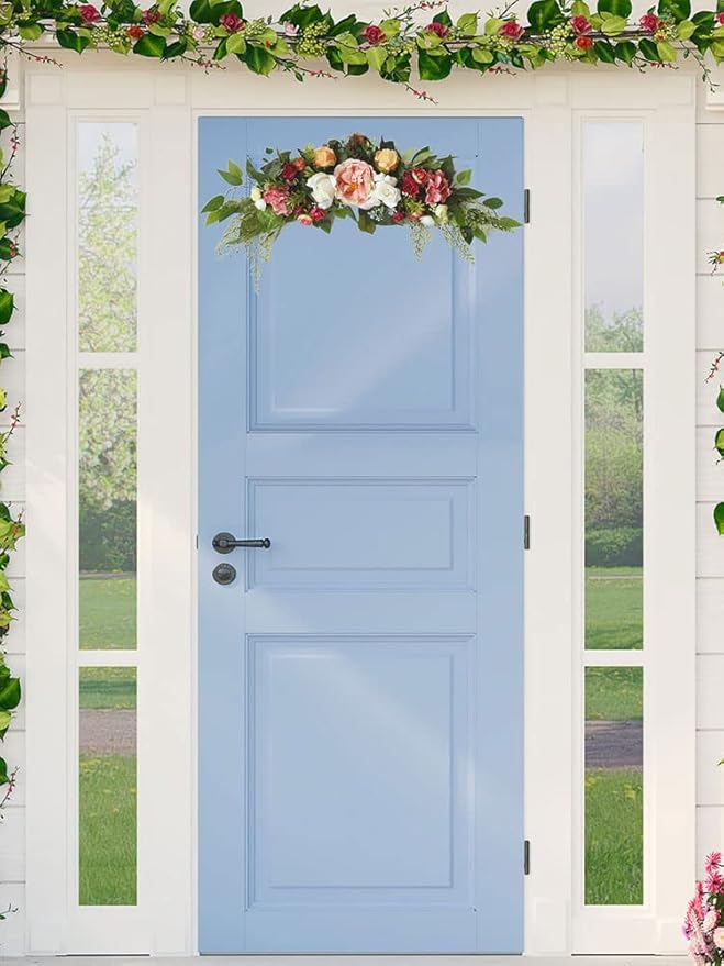 29 Inch Artificial Rose Flower Swag, Colorful Decorative Swags with Green Leaves Rose Hydrangeas Eucalyptus Leaves for Home Garden Lintel Wedding Arch Party Decor(Multicolor)