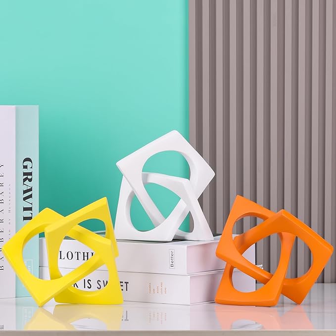 Jax Geometric Yellow Knot Statue Decor, Home Bookcase Centerpiece and Tabletop Sculpture, For Home Decor Accent Cube Ornaments