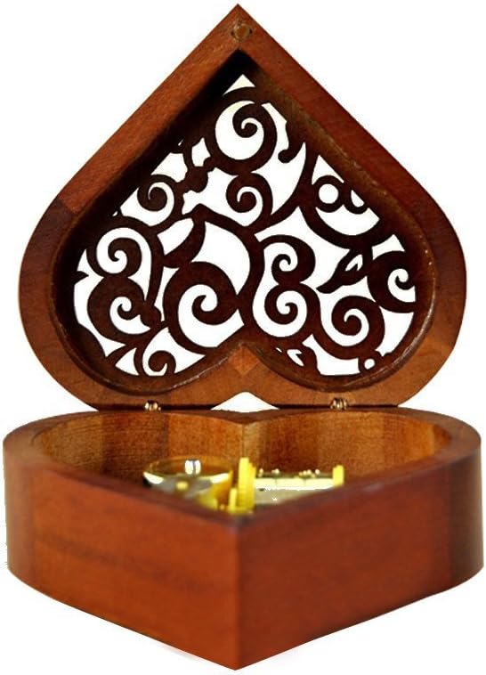 WESTONETEK Heart Shaped Vintage Wood Carved Mechanism Musical Box Wind Up Music Box Gift for Christmas/Birthday/Valentine's Day, Melody You are My Sunshine