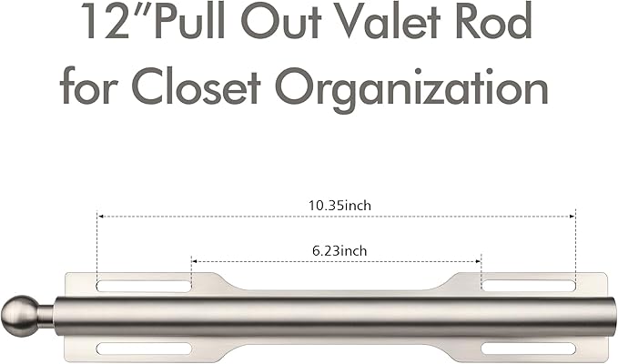 FIRJOY 12" Valet Rod for Closet Pull Out (2 Pack, Brushed Nickel)